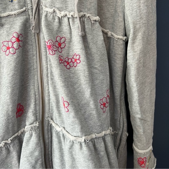 Johnny Was Light Gray Hoodie with Floral Embroidery - Picture 5 of 11